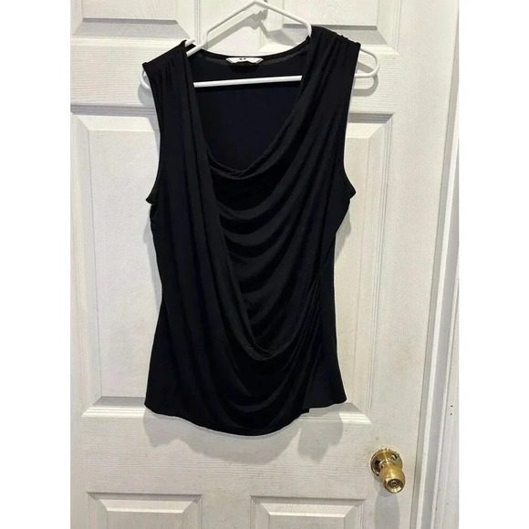Vintage Three Dots Viscose Black Drape Front Blouse Top Size Large Made In USA - Picture 1 of 6